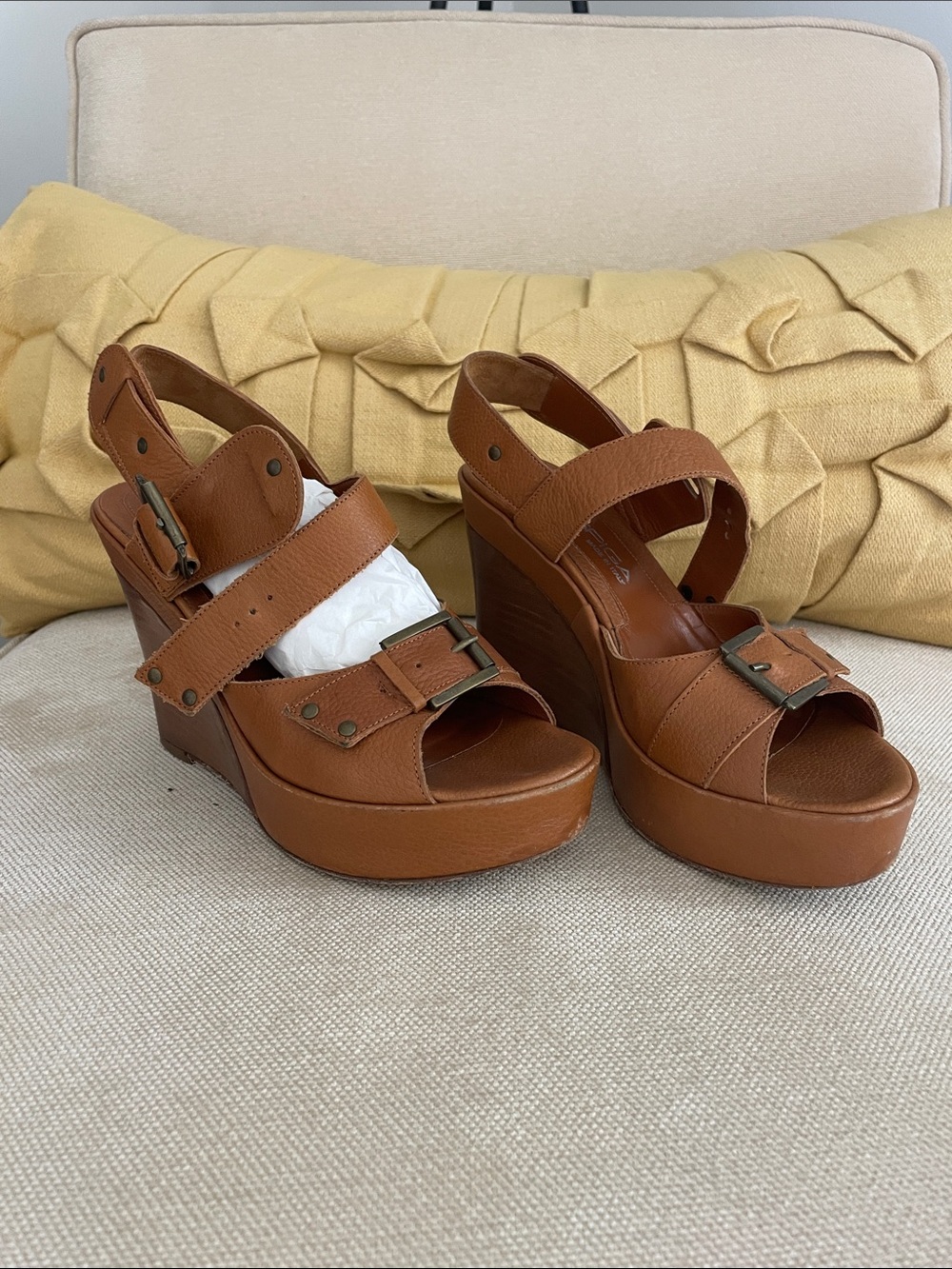 Women’s Brown Leather Platform Wedge Sandals Via Spiga Size 6